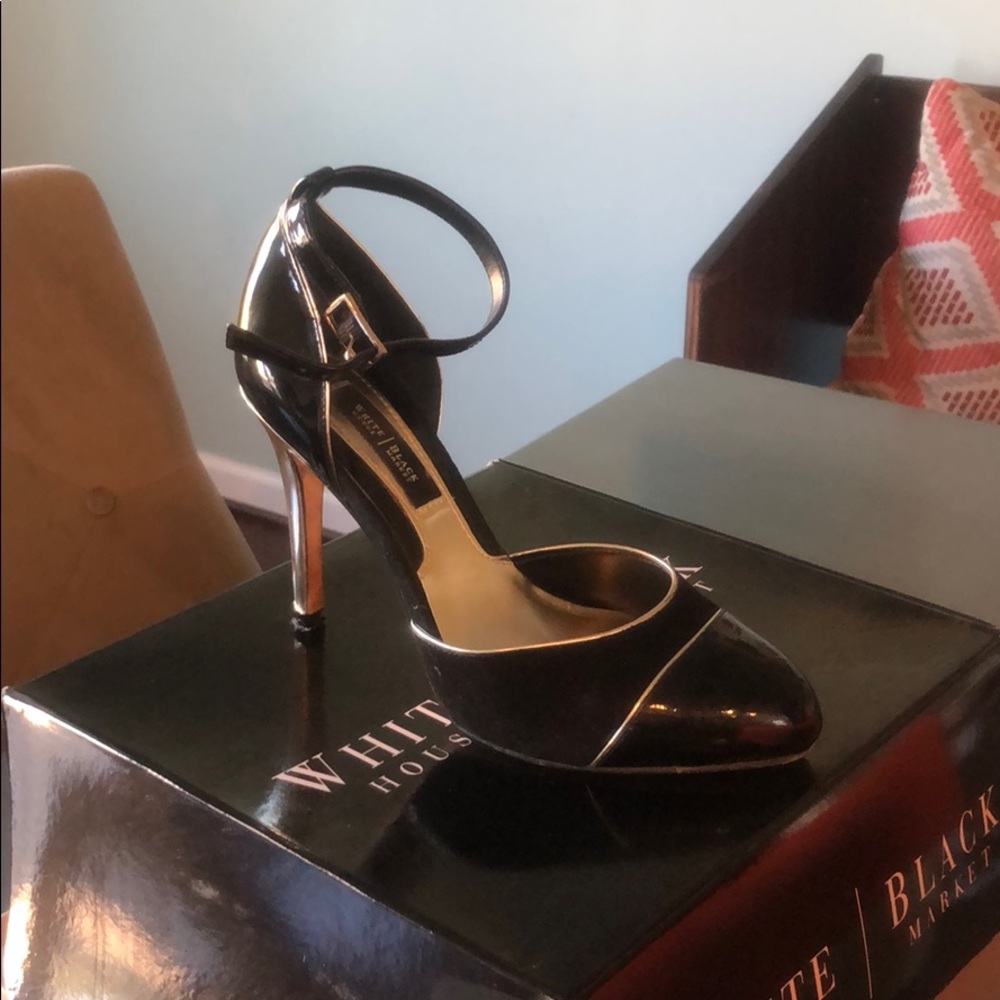 Gold and black dressy heels